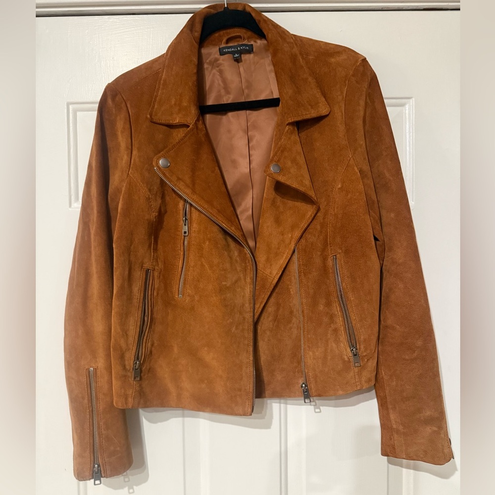 Kendall & Kylie Tan Suede Leather Jacket